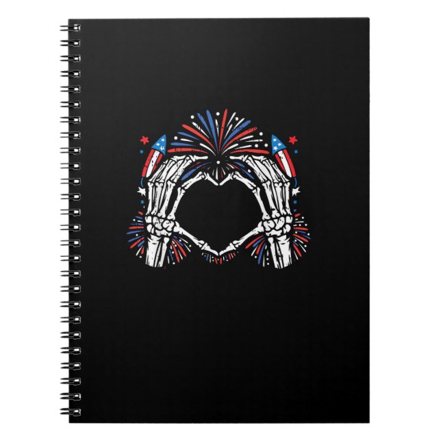 Skeleton Hand Heart USA Patriotic American Notebook (Front)