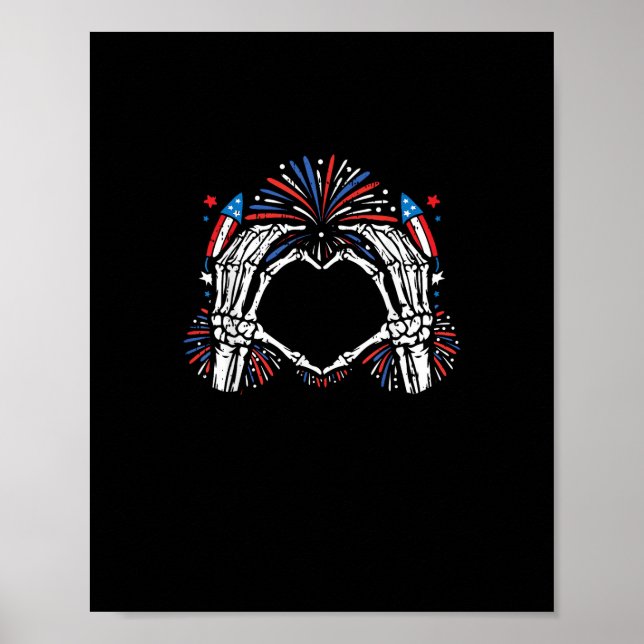 Skeleton Hand Heart USA Patriotic American Poster (Front)