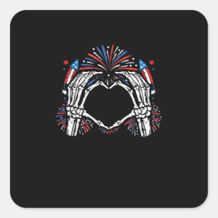 Skeleton Hand Heart USA Patriotic American Square Sticker