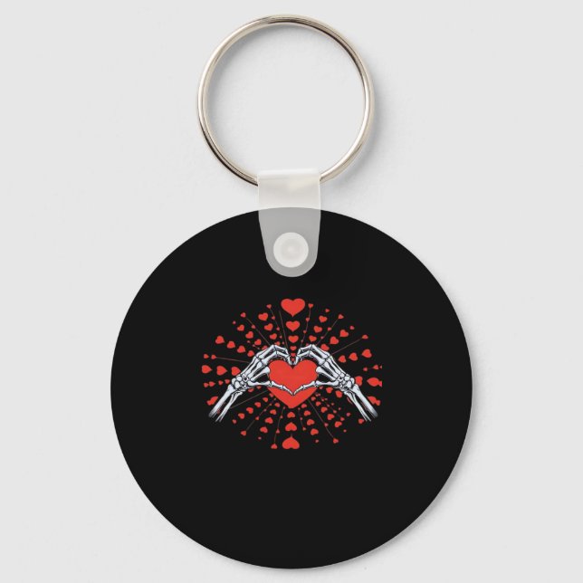 Skeleton Hand Heart Valentines Day Funny 2025 Hear Key Ring (Front)