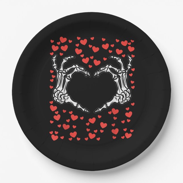 Skeleton Hand Heart Valentines Day Funny Classic Paper Plate (Front)