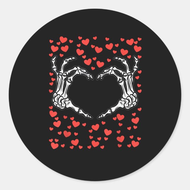Skeleton Hand Heart Valentines Day Funny Classic Round Sticker (Front)