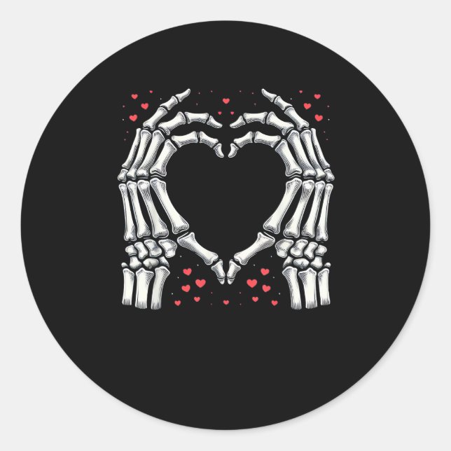 Skeleton Hand Heart Valentines Day Funny Couple Classic Round Sticker (Front)