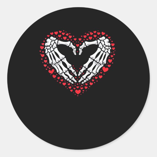 Skeleton Hand Heart Valentines Day Funny Couple Cu Classic Round Sticker (Front)