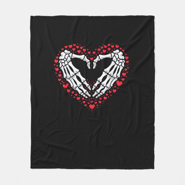 Skeleton Hand Heart Valentines Day Funny Couple Cu Fleece Blanket (Front)