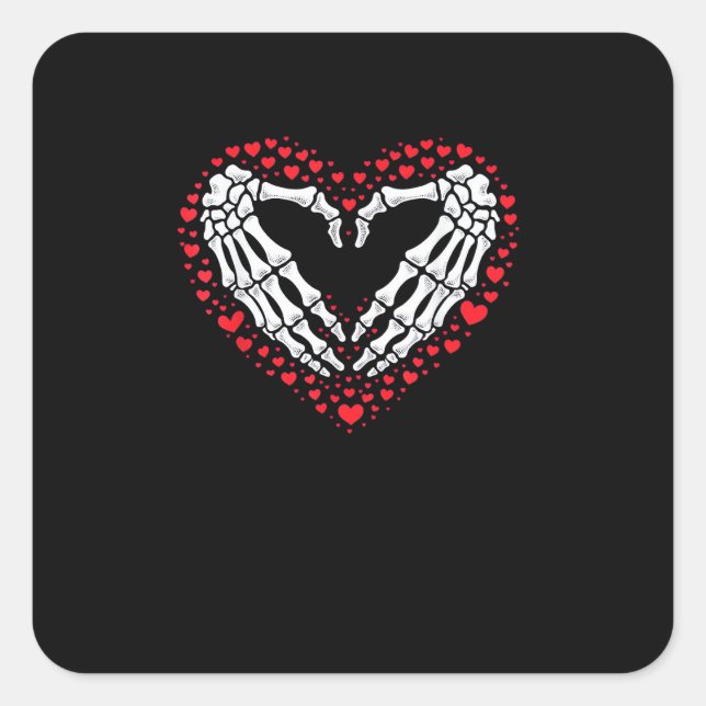 Skeleton Hand Heart Valentines Day Funny Couple Cu Square Sticker (Front)
