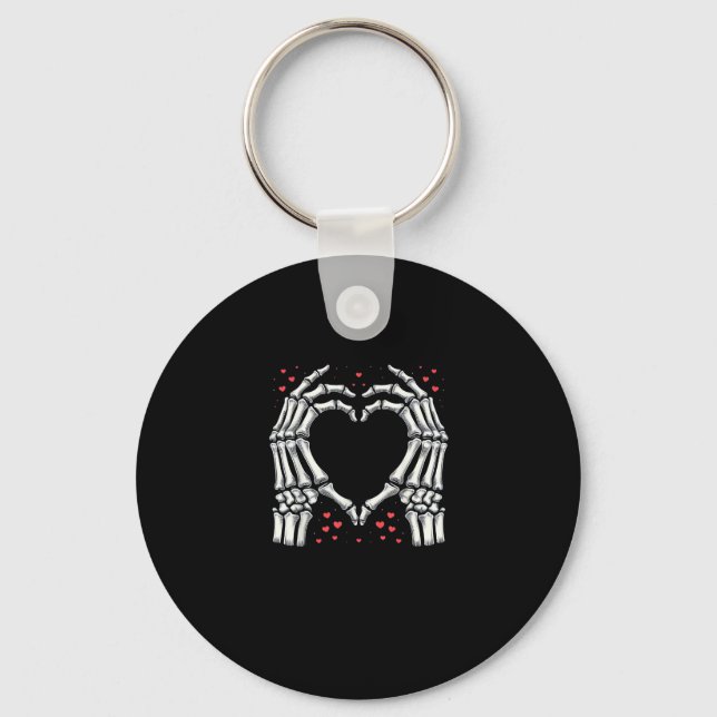 Skeleton Hand Heart Valentines Day Funny Couple Key Ring (Front)