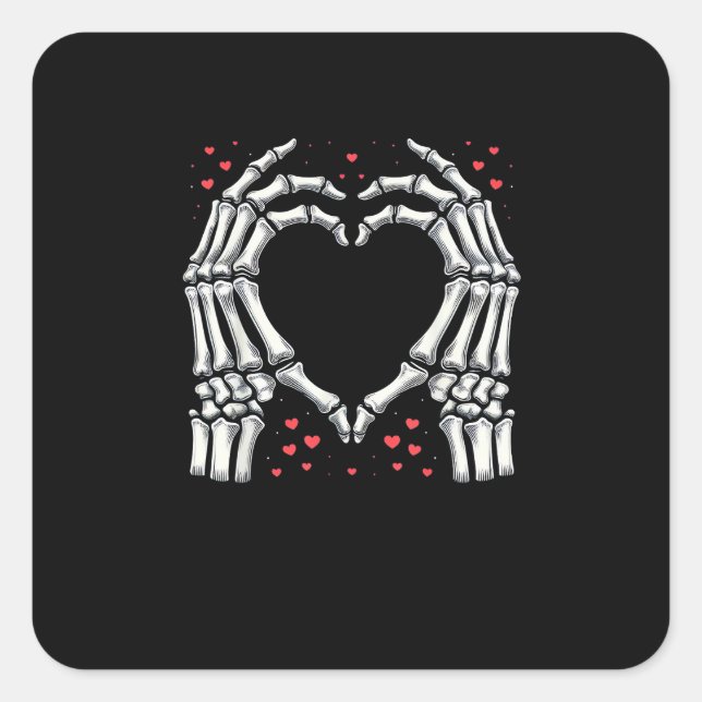 Skeleton Hand Heart Valentines Day Funny Couple Square Sticker (Front)