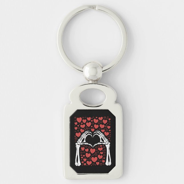 Skeleton Hand Heart Valentines Day Funny Love Key Ring (Front)