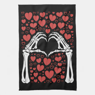Skeleton Hand Heart Valentines Day Funny Love Tea Towel