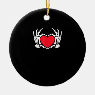 Skeleton Hand Heart Valentines Day Funny Meme Ceramic Tree Decoration