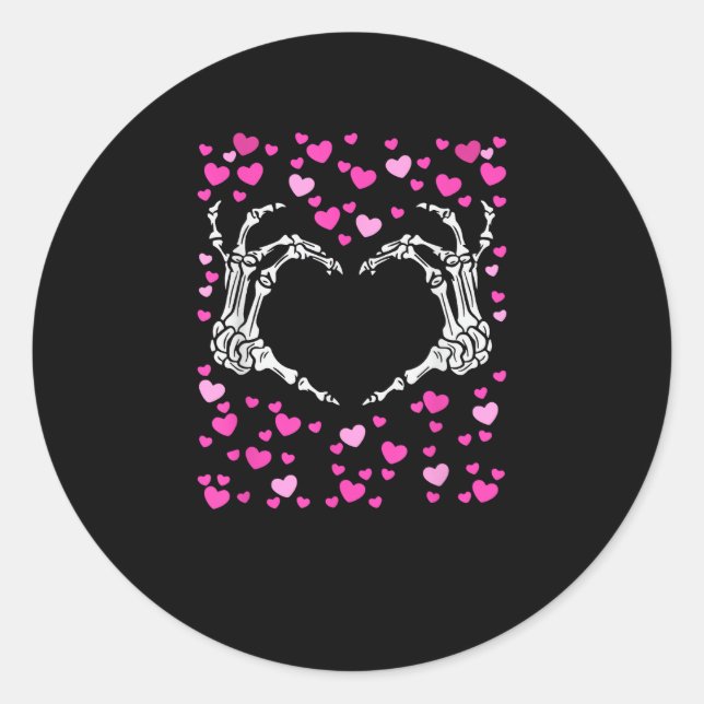 Skeleton Hand Heart Valentines Day Funny Viral Classic Round Sticker (Front)