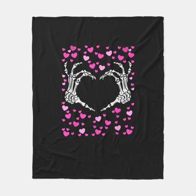 Skeleton Hand Heart Valentines Day Funny Viral Fleece Blanket (Front)