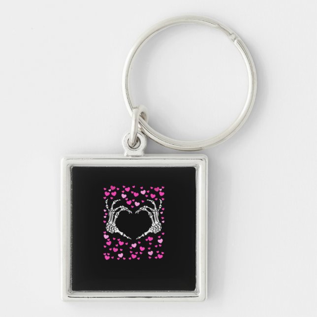 Skeleton Hand Heart Valentines Day Funny Viral Key Ring (Front)