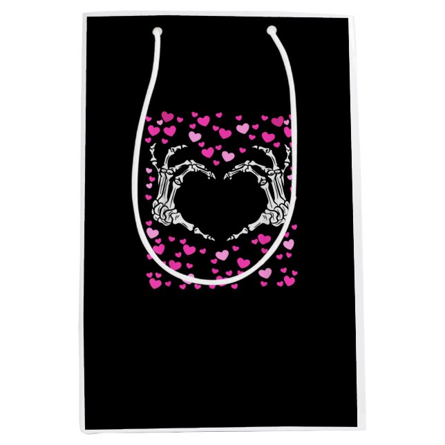 Skeleton Hand Heart Valentines Day Funny Viral Medium Gift Bag (Front)