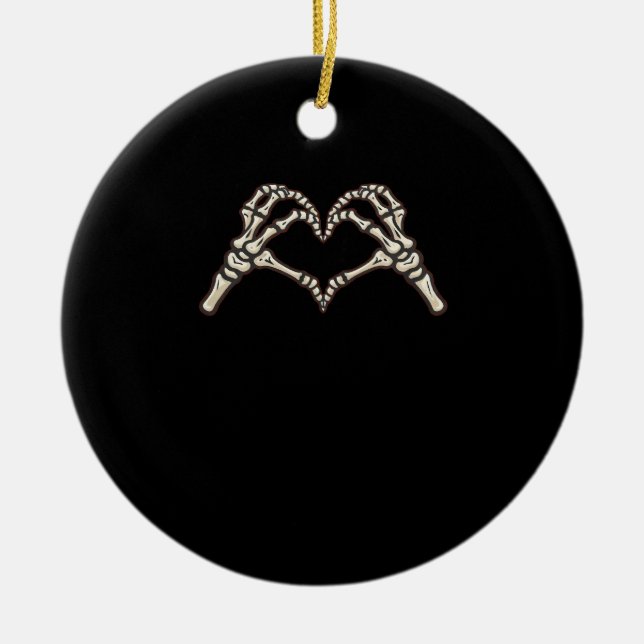 Skeleton Hand Hearts Design Ceramic Tree Decoration (Front)