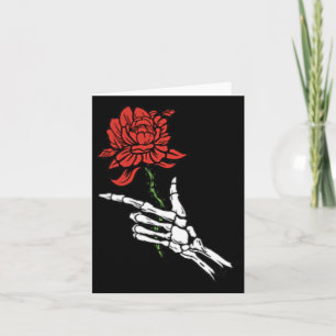 Skeleton Hand Holding A Red Rose Card