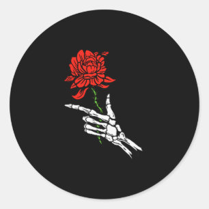 Skeleton Hand Holding A Red Rose Classic Round Sticker