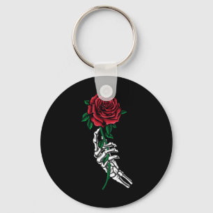 Skeleton Hand Holding A Red Rose Halloween Costume Key Ring