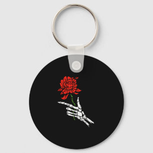 Skeleton Hand Holding A Red Rose Key Ring