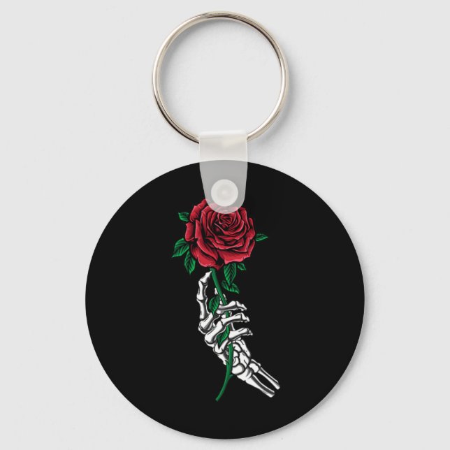Skeleton Hand Holding A Red Rose Pocket Halloween  Key Ring (Front)