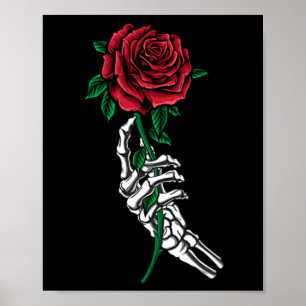 Skeleton Hand Holding A Red Rose Pocket Halloween  Poster