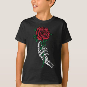 Skeleton Hand Holding A Red Rose Pocket Halloween T-Shirt
