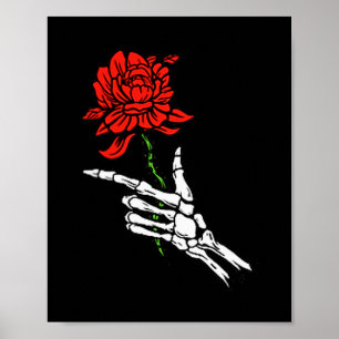 Skeleton Hand Holding A Red Rose Poster