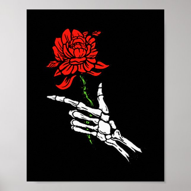 Skeleton Hand Holding A Red Rose  Poster (Front)