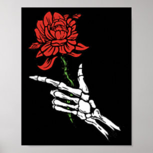 Skeleton Hand Holding A Red Rose Poster