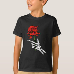 Skeleton Hand Holding A Red Rose  T-Shirt