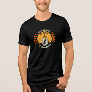 Skeleton Hand Holding Flickering Candle Halloween Tri-Blend Shirt
