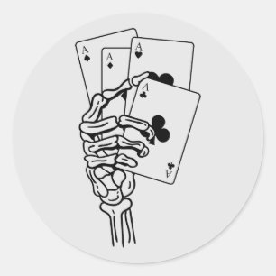 Skeleton Hand Holding Poker Cards Classic Round Sticker