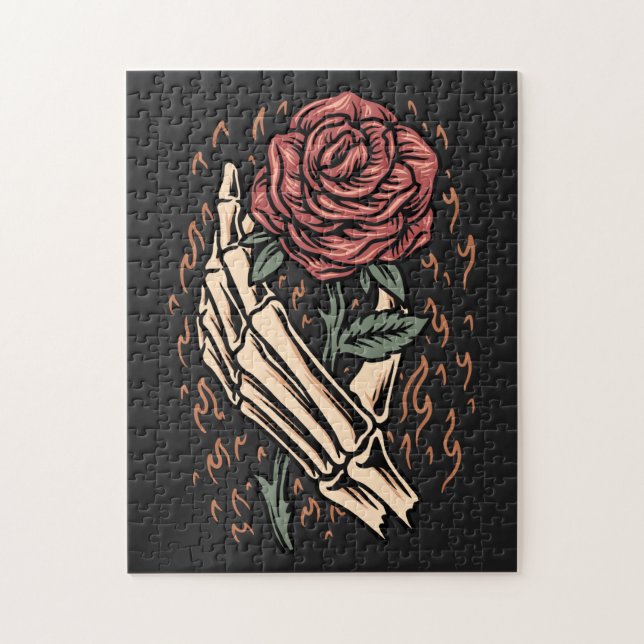 Skeleton Hand Holding Rose Flower Gothic Floral  Jigsaw Puzzle (Vertical)