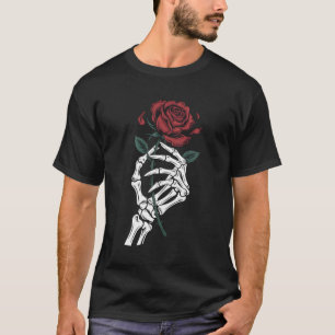 Skeleton Hand Holding Rose Gothic T-Shirt for Dark
