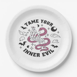 Skeleton Hand Making Heart Minimal Design Paper Plate