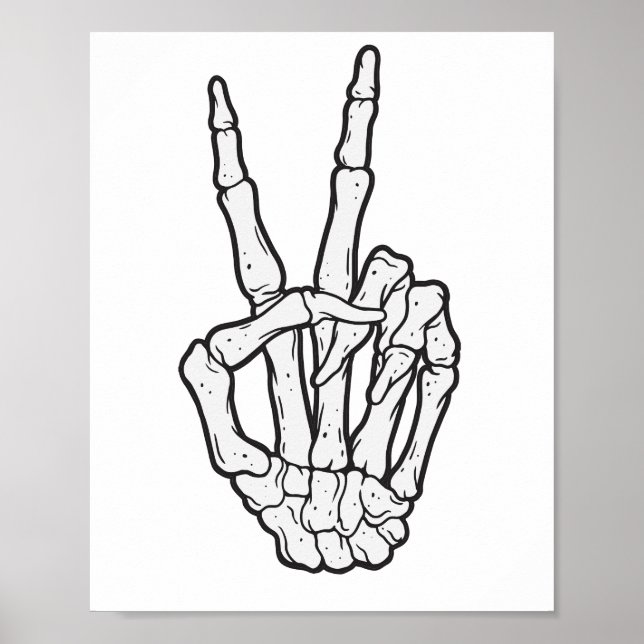 Skeleton hand making peace sign (Front)