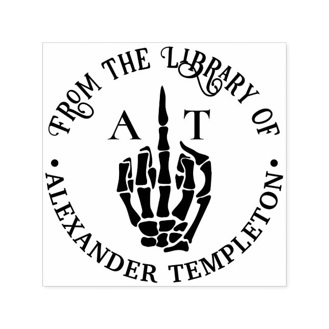 Skeleton Hand Middle Finger Library Book Name Init Self-inking Stamp (Design)