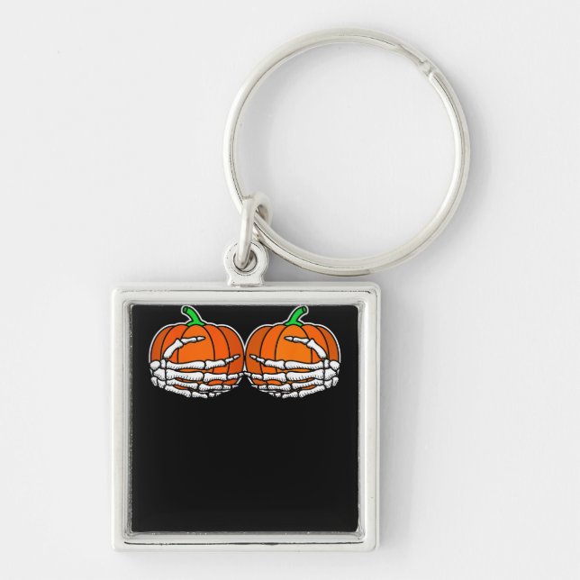Skeleton Hand On Chest Pumpkin Halloween Women Key Ring (Front)