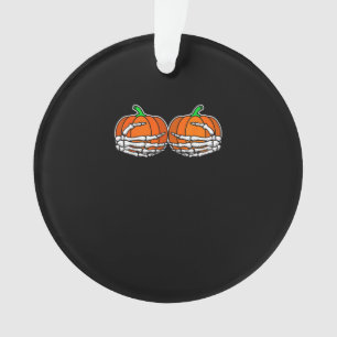 Skeleton Hand On Chest Pumpkin Halloween Women Ornament
