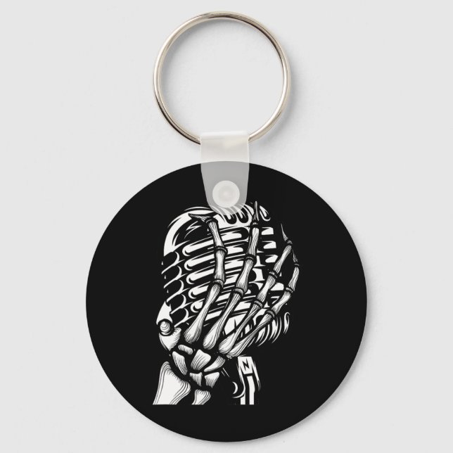 Skeleton Hand On The Mic Rock And Roll s Band Tees Key Ring (Front)