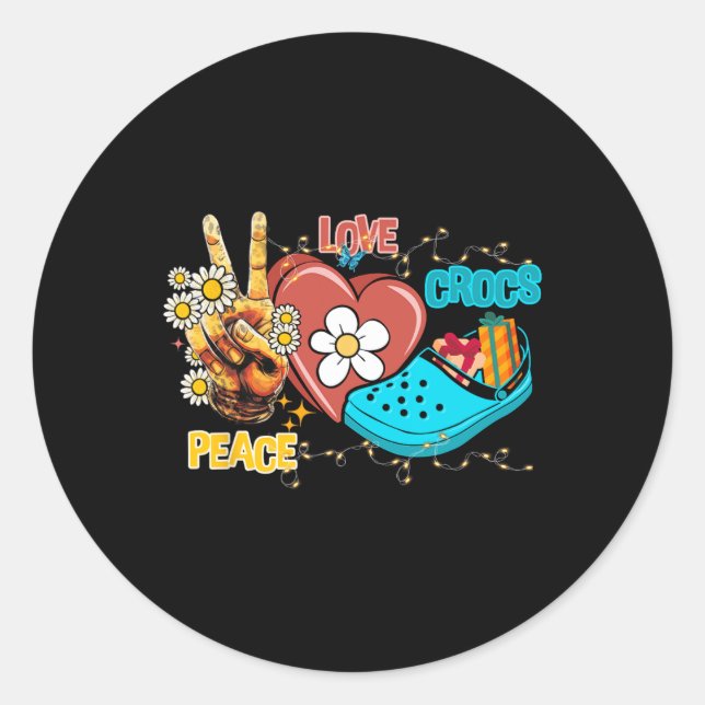 Skeleton Hand Peace Love-crocs Family Xmas Pyjama  Classic Round Sticker (Front)