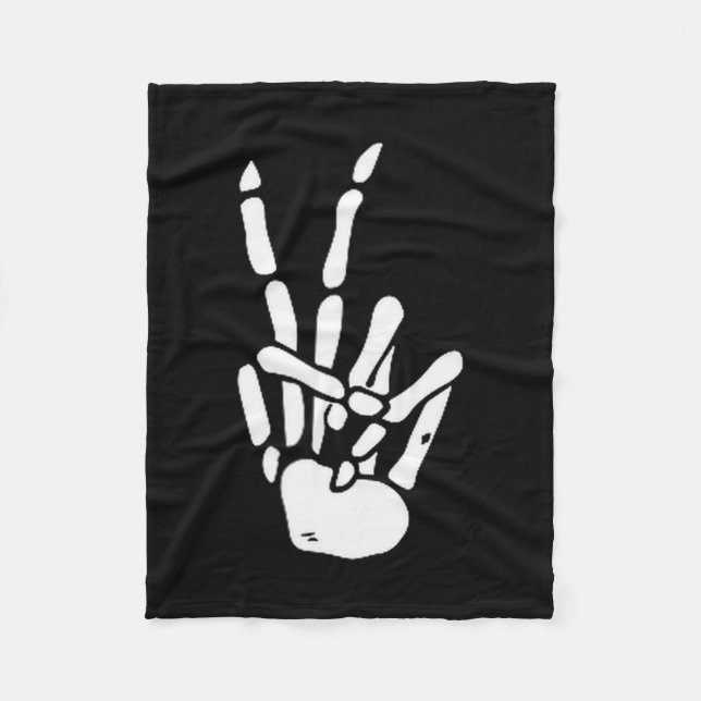 Skeleton Hand Peace Sign Bone  Fleece Blanket (Front)
