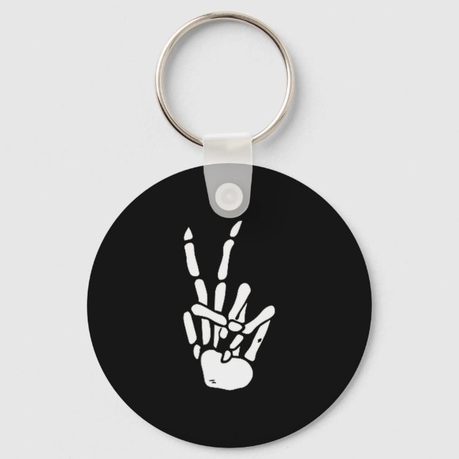 Skeleton Hand Peace Sign Bone  Key Ring (Front)