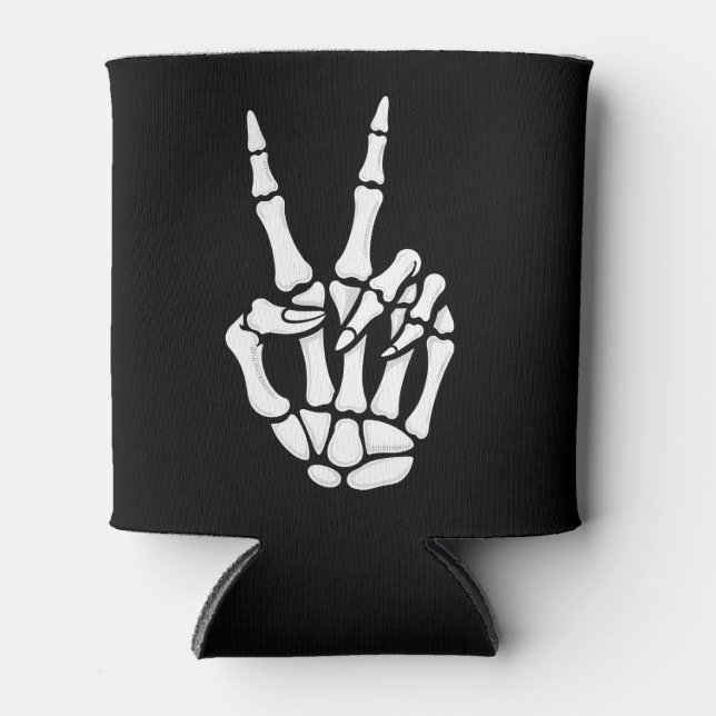 Skeleton Hand Peace Sign Cool Halloween Can Cooler (Front)
