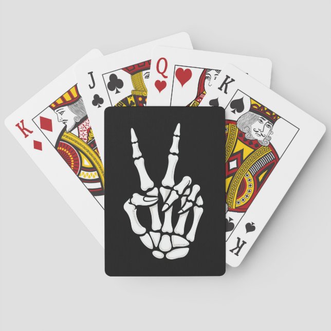 Skeleton Hand Peace Sign Cool Halloween Playing Cards (Back)