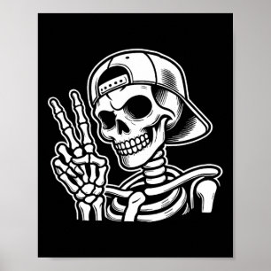 Skeleton Hand Peace Sign Retro Halloween Skeleton 