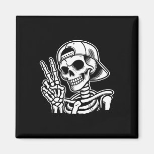 Skeleton Hand Peace Sign Retro Halloween Skeleton Magnet
