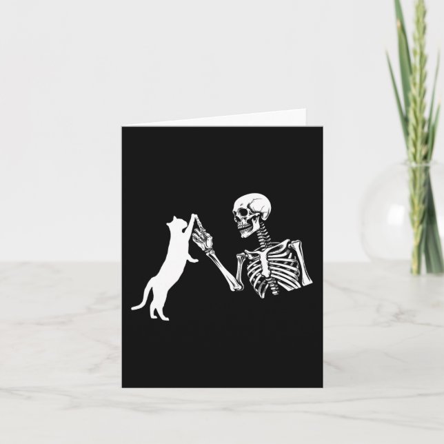 Skeleton Hand Playing Cat Funny Halloween Costume  Card (Front)