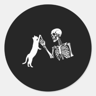 Skeleton Hand Playing Cat Funny Halloween Costume  Classic Round Sticker
